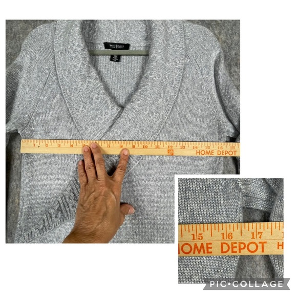 White House Black Market Wool Blend Cable Knit Trim Sparkly Faux Wrap Sweater  S - Picture 10 of 16